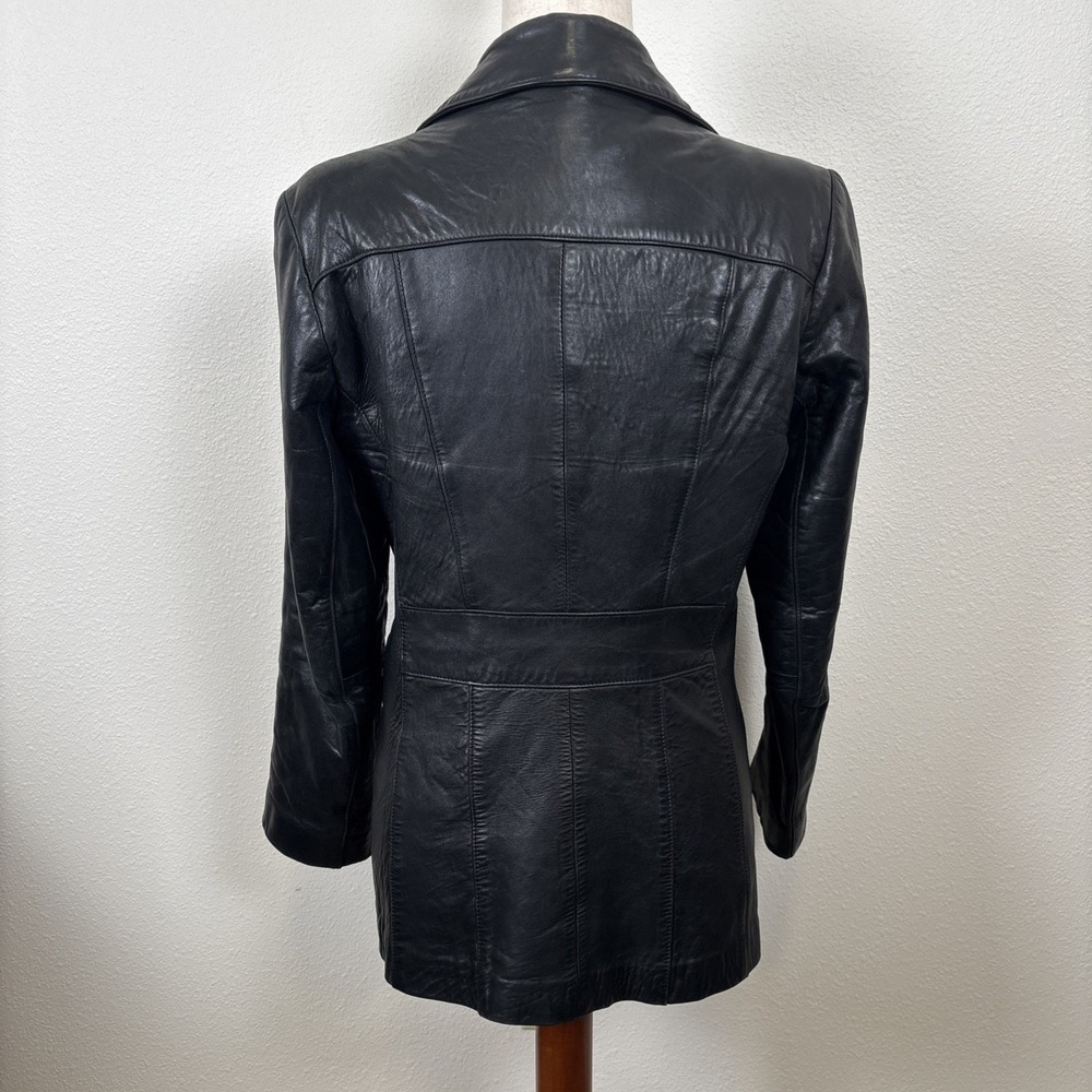 VTG Black Leather Blazer Jacket Anonymous John Carlisle 3 Button Front - Picture 7 of 16